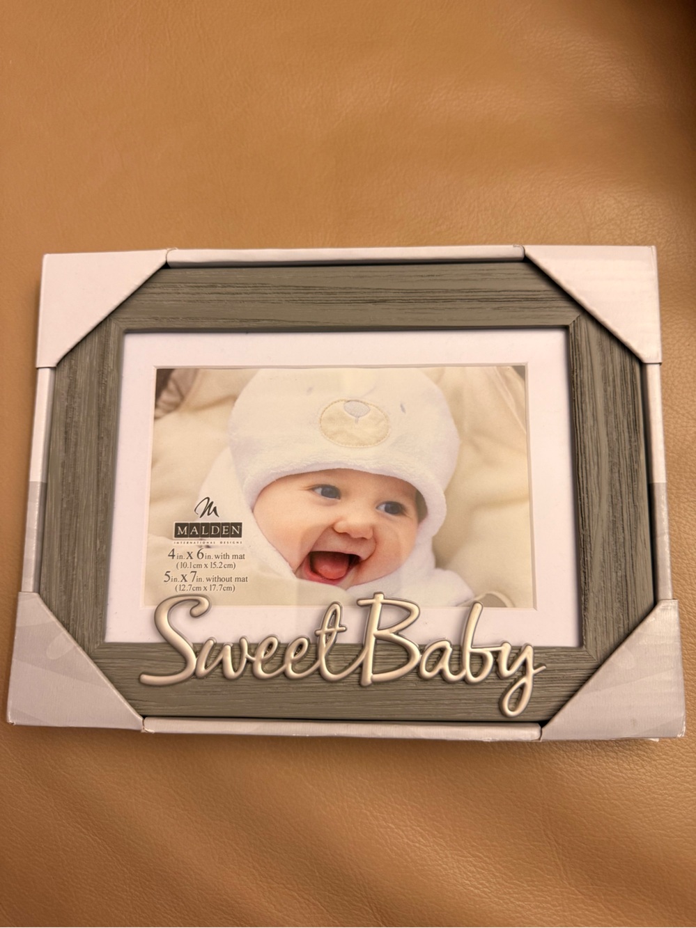 Malden Gray Wood Picture Frame with "Sweet Baby" Script